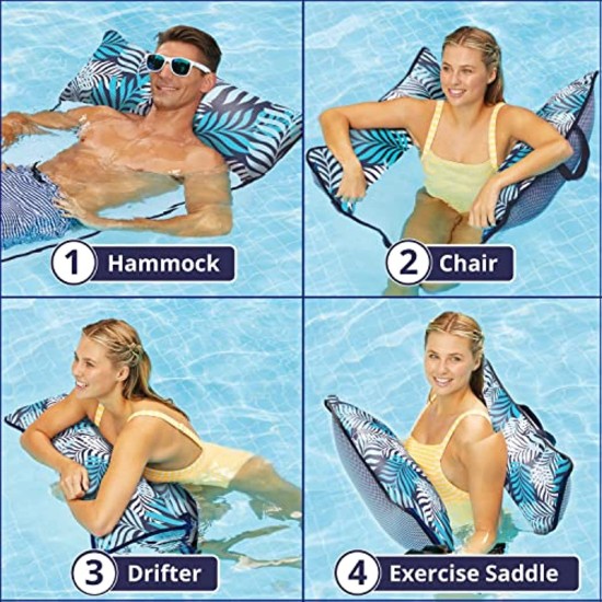  Aqua Original 4-in-1 Monterey Hammock Pool Float & Water Hammock – Multi-Purpose, Inflatable Pool Floats for Adults – Patented Thick, Non-Stick PVC Material – Navy, Supreme Hammock - Blue Fern, Pool Float