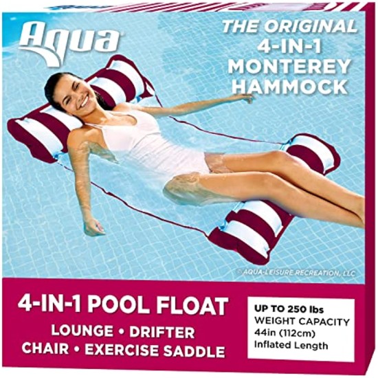  Aqua Original 4-in-1 Monterey Hammock Pool Float & Water Hammock – Multi-Purpose, Inflatable Pool Floats for Adults – Patented Thick, Non-Stick PVC Material – Navy, Burgundy – Hammock, Pool Float