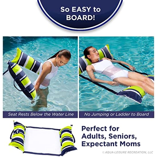  Aqua Original 4-in-1 Monterey Hammock Pool Float & Water Hammock – Multi-Purpose, Inflatable Pool Floats for Adults – Patented Thick, Non-Stick PVC Material – Navy, Hammock Navy & Green, Pool Float