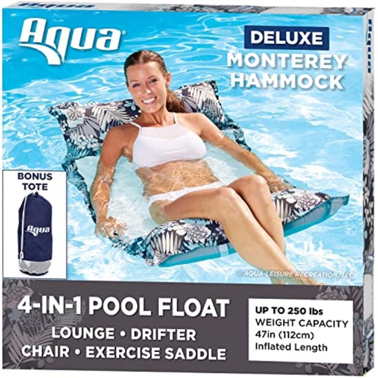  Aqua Original 4-in-1 Monterey Hammock Pool Float & Water Hammock – Multi-Purpose, Inflatable Pool Floats for Adults – Patented Thick, Non-Stick PVC Material – Navy, Resort Hammock Antigua Blue, Pool Float