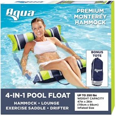 Aqua LEISURE Aqua Original 4-in-1 Monterey Hammock Pool Float & Water Hammock – Multi-Purpose, Inflatable Pool Floats for Adults – Patented Thick, Non-Stick PVC Material – Navy