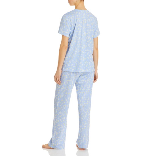  Women’s Floral Print Pajama Set, Blue, Small