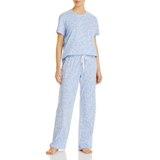  Women’s Floral Print Pajama Set, Blue, Medium