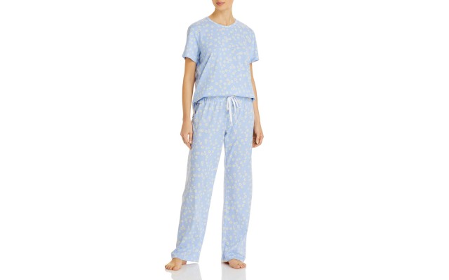  Women’s Floral Print Pajama Set, Blue, Medium