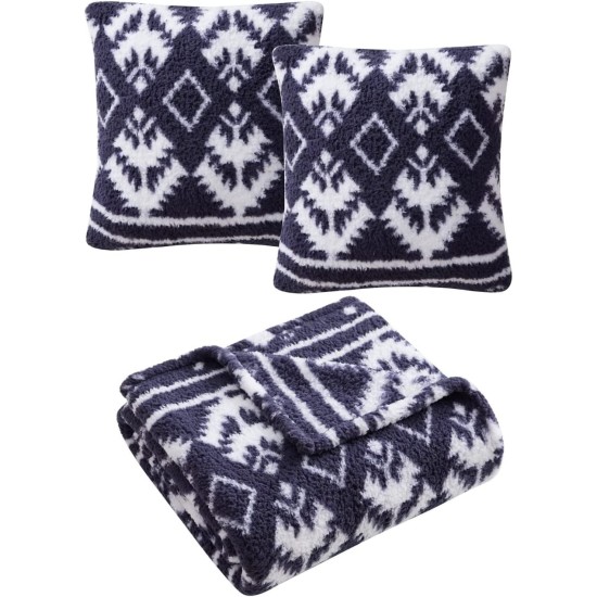 Holiday Prints 3 Pack Decorative Pillows & Throws, Navy, 60x50