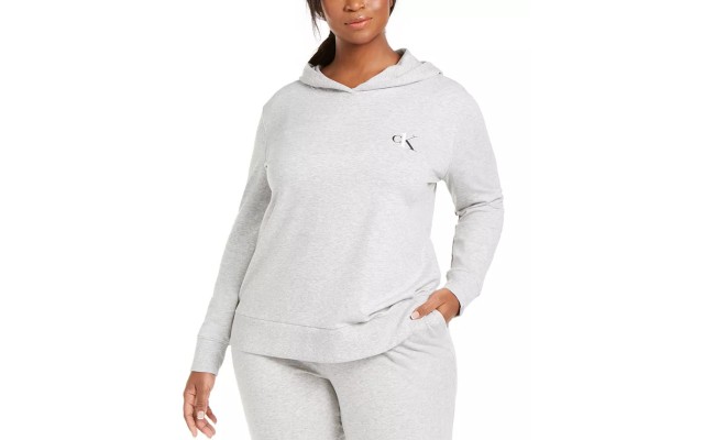  Ck One Plus Size French Terry Lounge Hoodie, Gray, 2X