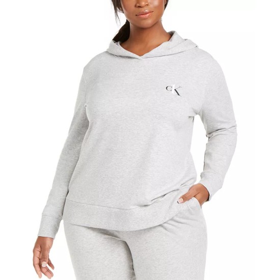  Ck One Plus Size French Terry Lounge Hoodie, Gray, 3X