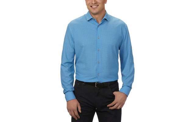  Men's Cooling 4-Way Stretch Dress Shirt, Blue, 18-18.5 32/33