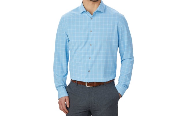  Men's Cooling 4-Way Stretch Dress Shirt, Light Blue, 18-18.5 32/33