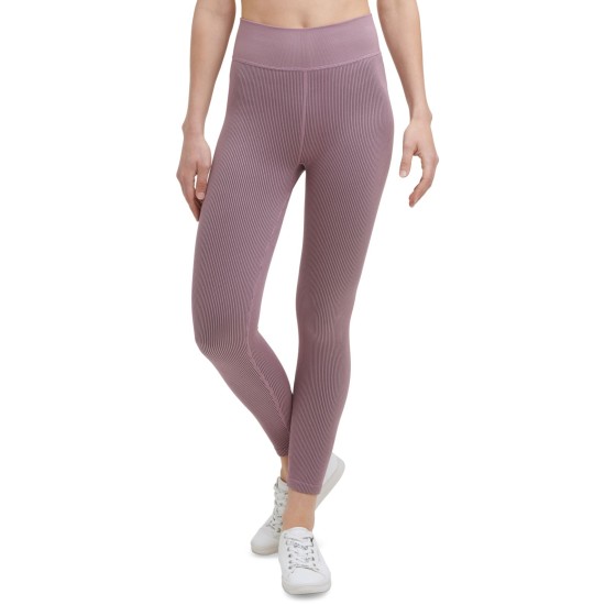  Performance Active Ribbed 7/8 Length Leggings,Purple, Small