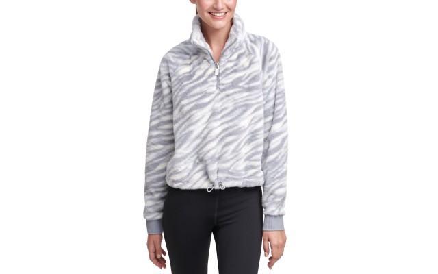  Performance Animal-Print Half-Zip Top, White, X-Large