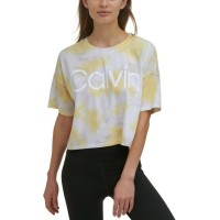 Calvin Klein Performance Cropped Tie-Dyed T-Shirt, Yellow, X-Large