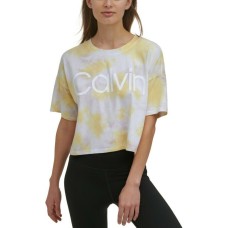 Calvin Klein Performance Cropped Tie-Dyed T-Shirt, Yellow, X-Large