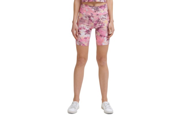  Performance Printed High-Waist Bike Shorts,Pink, Large