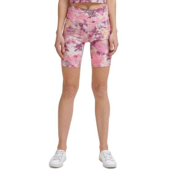  Performance Printed High-Waist Bike Shorts,Pink,Medium