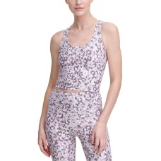 Calvin Klein Performance Printed Racerback Cropped Tank Top, Beige, X-Small