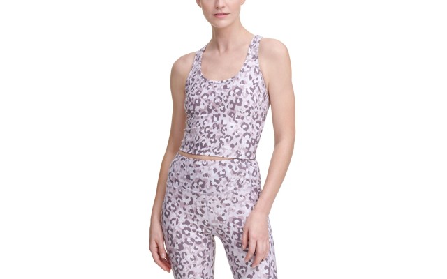  Performance Printed Racerback Cropped Tank Top, Beige, X-Small