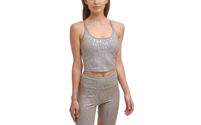  Performance Printed Strappy-Back Tank Top, Brown, X-Large