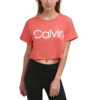 Calvin Klein Performance Women’s Cropped Raw Hem Logo T-Shirt, Orange, XX-Large