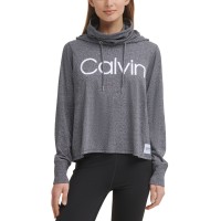Calvin Klein Performance Women’s Face-Cover Logo Hoodie, Charcoal, Medium