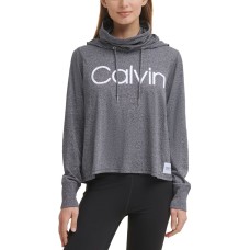 Calvin Klein Performance Women’s Face-Cover Logo Hoodie, Charcoal, Medium