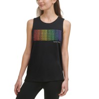 Calvin Klein Performance Women’s Rainbow Mini Logo Top (Black, Small)
