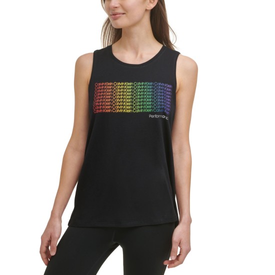  Performance Women’s Rainbow Mini Logo Top (Black, Small)