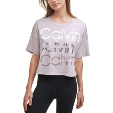 Calvin Klein Performance Women’s Sliced Logo Cropped T-Shirt (Pink, XX-Large)