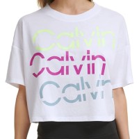 Calvin Klein Performance Women’s Sliced Logo Cropped T-Shirt (White, X-Large)