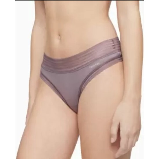  Striped-Waist Thong Underwear, Brown, Medium