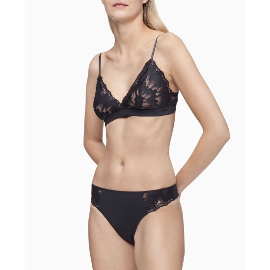  Women’s Hibiscus Lace Unlined Triangle Bra, Black, X-Small