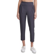 Calvin Klein Womens Performance Front Pleated Tapered Pants, Large, Dark Gray