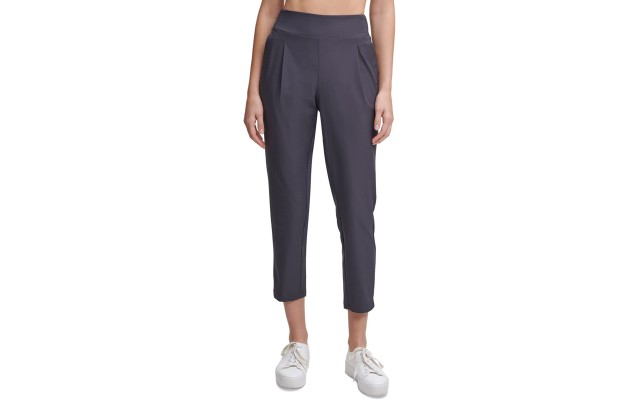  Womens Performance Front Pleated Tapered Pants, Large, Dark Gray