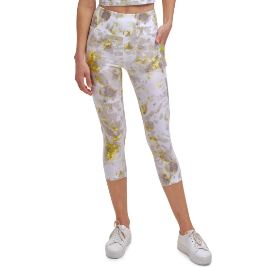  Womens Performance Printed Cropped Leggings, Yellow, XX-Large