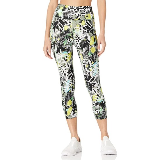  Womens Performance Printed Cropped Leggings,Yellow/Multi, Small
