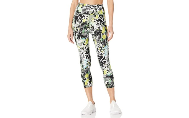  Womens Performance Printed Cropped Leggings,Yellow/Multi, Small