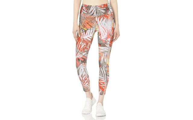 Women’s Tropical Print High-Waist 7/8 Leggings, Beige, Small