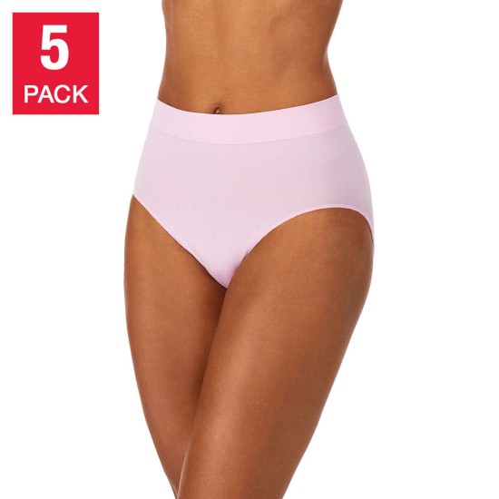  Ladies' Seamless Brief, 5-pack, Pink, Large