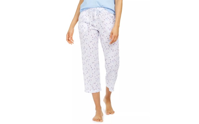  Cotton Printed Cropped Pajama Pants, White, 2X-Large
