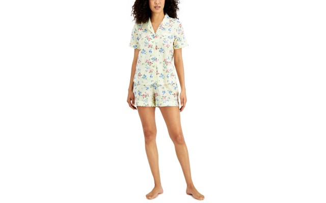  Cotton Swiss Dot Shorts Pajama Set, Yellow, Medium