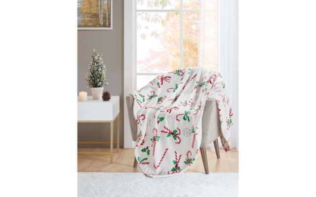  Cozy Plush Holiday Motif Printed Throw, 50″ x 70″