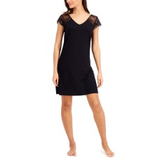 Charter Club Lace-Sleeve Chemise Nightgown, X-Large, Black