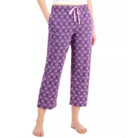 Charter Club Printed Knit Cotton Cropped Pajama Pants, Purple, X-Large