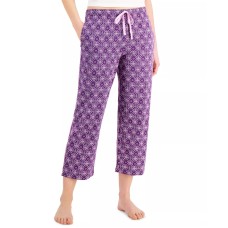 Charter Club Printed Knit Cotton Cropped Pajama Pants, Purple, X-Large