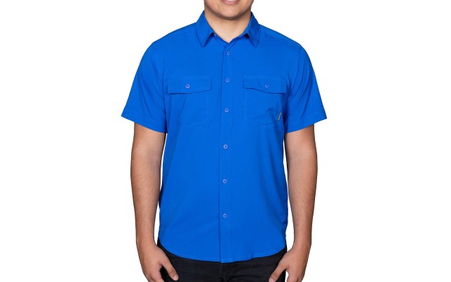  Men's James Bay Short Sleeve Woven Shirt, Blue, Medium