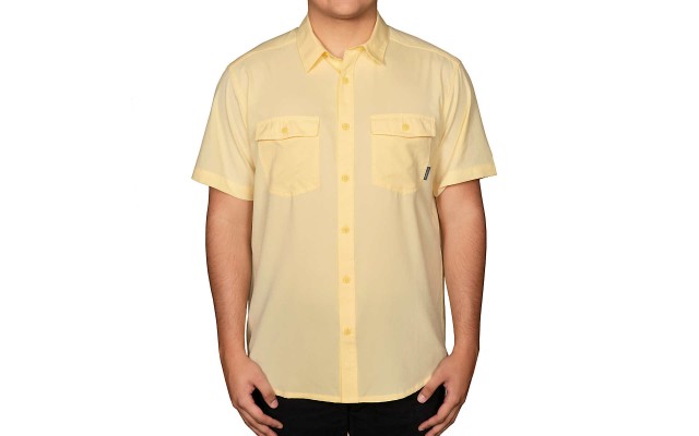  Men's James Bay Short Sleeve Woven Shirt, Yellow, X-Large