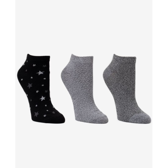 Cuddl Duds 3 Pair Low Cut Ankle Socks Womens Black Grey Shoe Soft Cozy