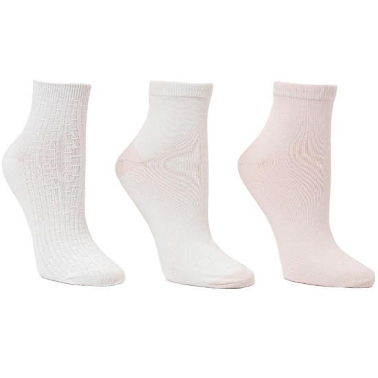  Women’s Ankle Socks, 3 Pack, Pink/White, 4-10