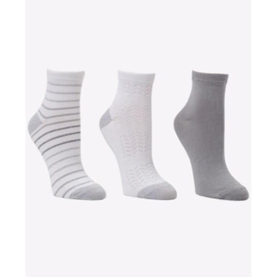  Women’s Ankle Socks, 3 Pack, Gray/White, 9-11