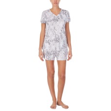 Cuddl Duds Women’s Short Sleeve T-Shirt & Printed Shorts Pajama Set, Gray, X-Large